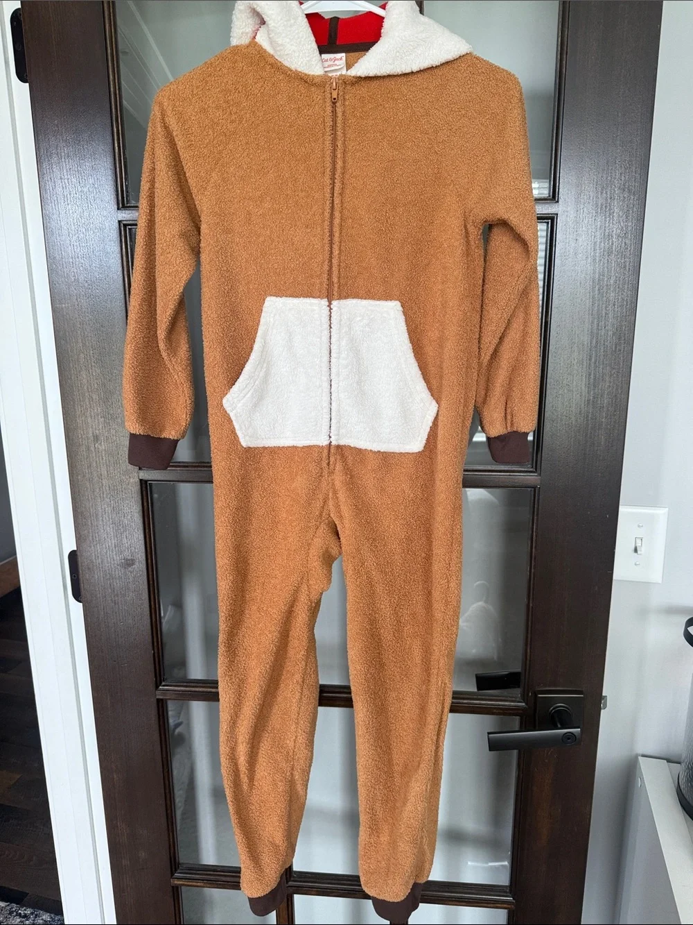 Cat & Jack Cozy Brown Holiday Hooded Kids One-Piece PJ’s